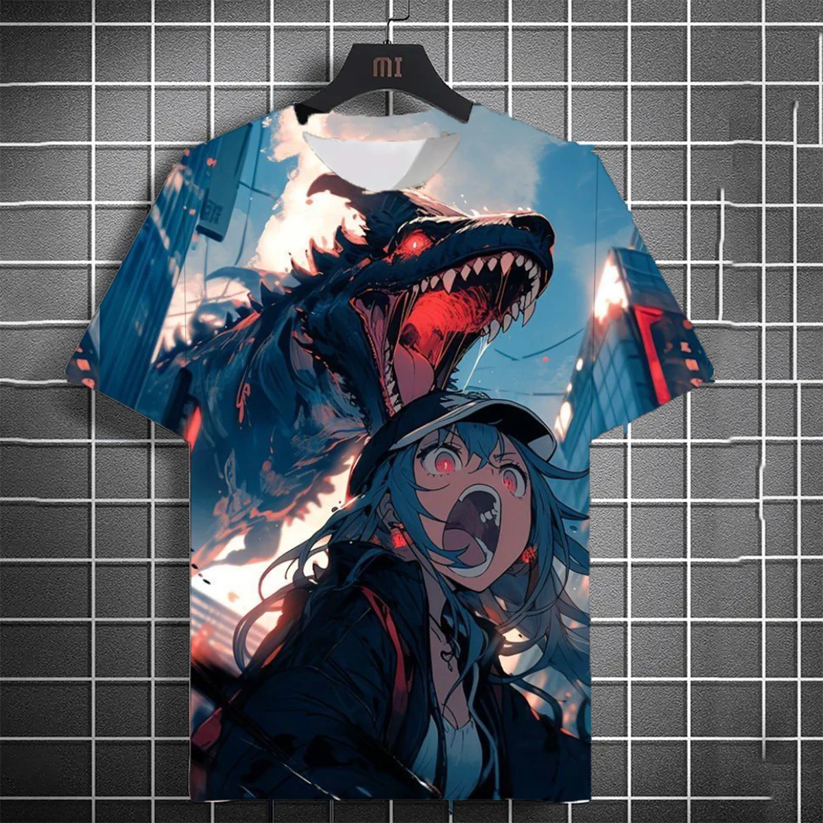 Men's and women's versatile 3D printed T-shirt Japanese samurai sword girl anime personality short sleeved trendy top