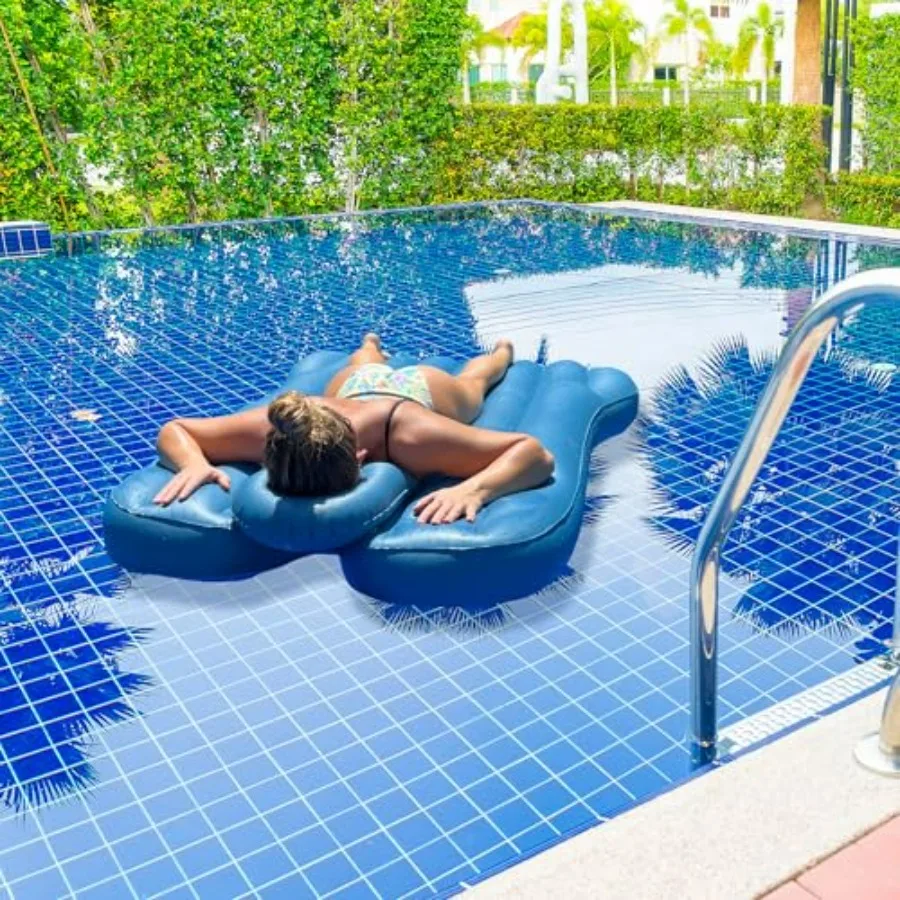 Inflatable Face Down Pool Float for Laying on Stomach, Oversized, PVC, Blue, Extra-Comfortable Mesh Surface