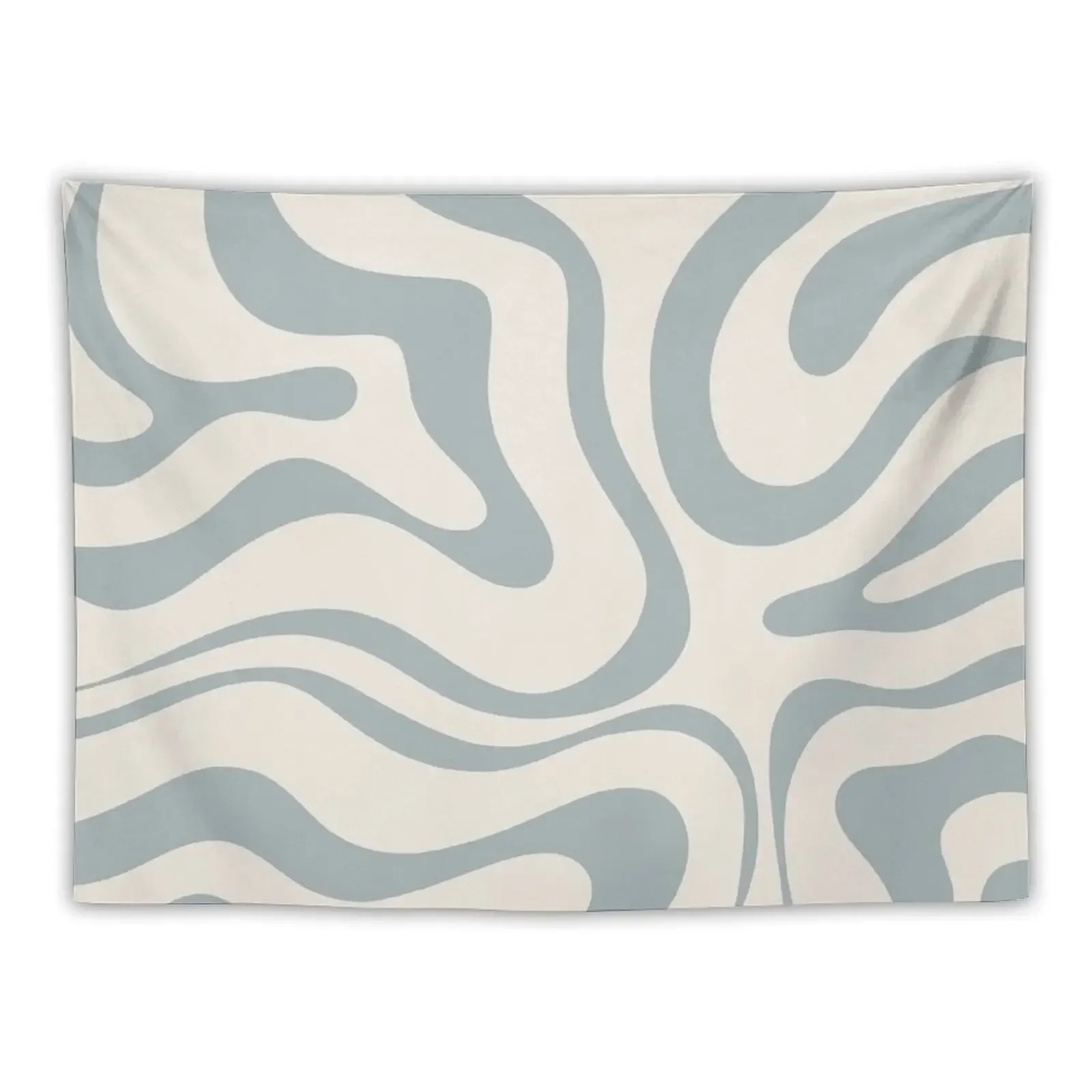 Modern Retro Liquid Swirl Abstract Pattern in Light Blue-Grey and Cream Tapestry Decorations For Your Bedroom Tapestry