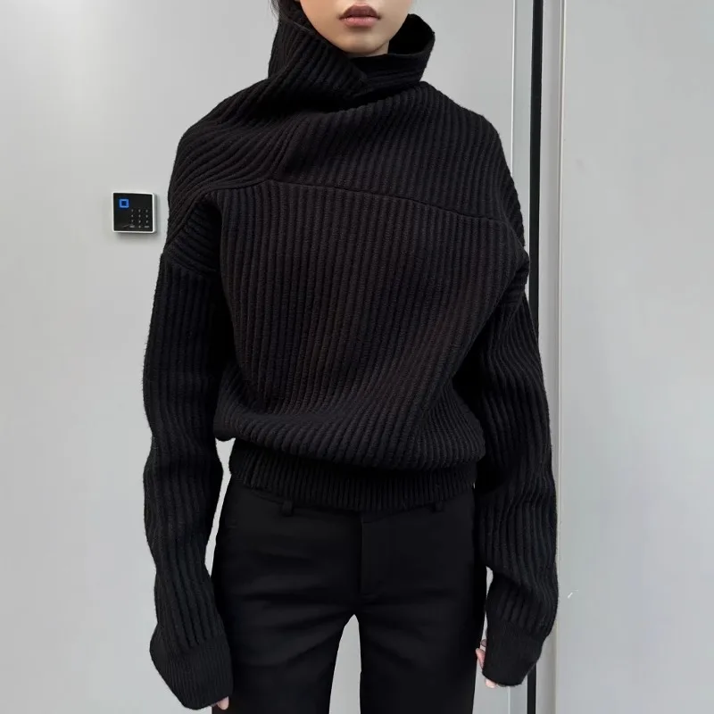 

Autumn Winter Women Black Pullovers Long Sleeve Turtleneck Sweater Design Knitwear Designer Korean Fashion New