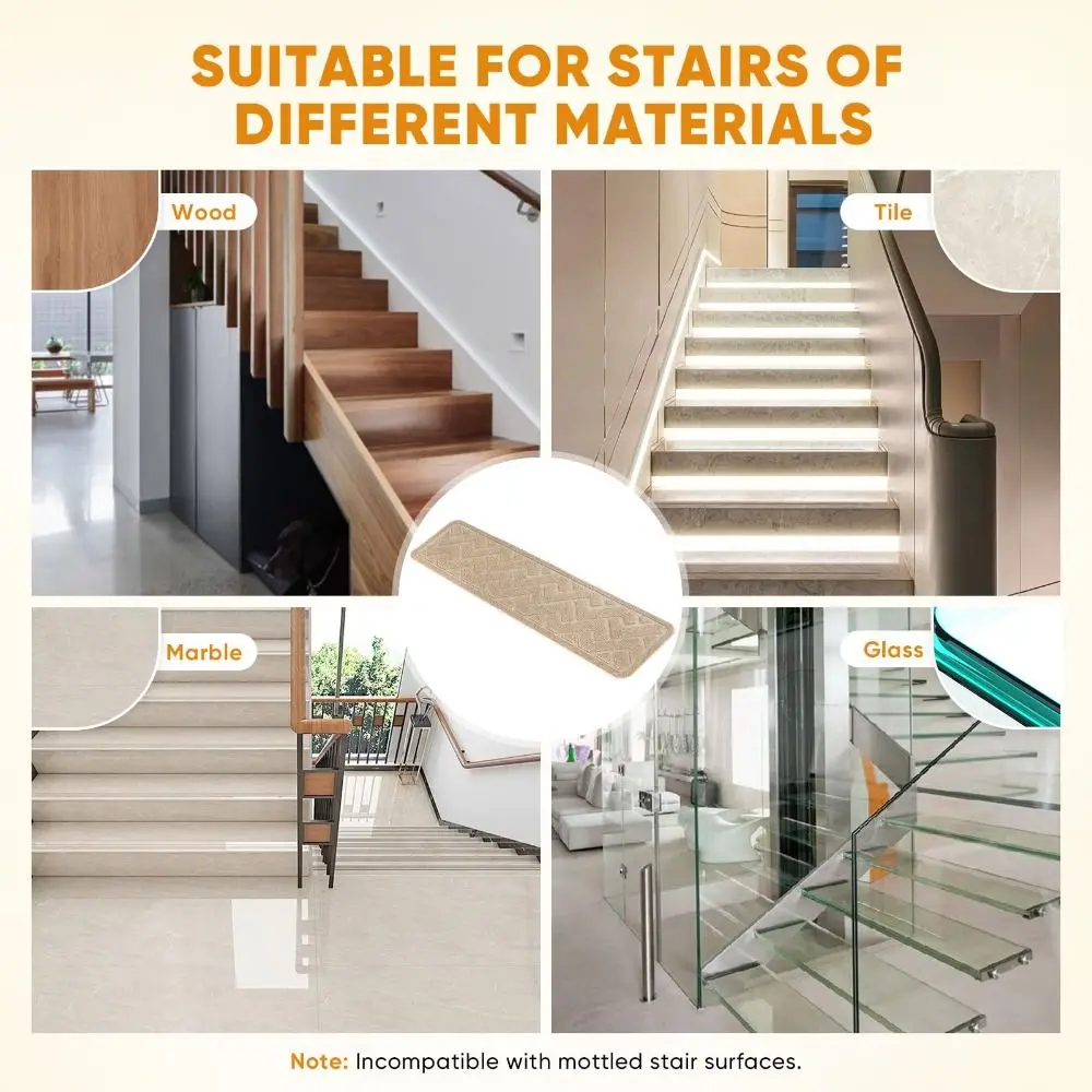 1pc Trendy 8x30 Inch Stair Treads Self-adhesive Non-Slip Stair Runner TPR Backing Noise Reduction Stair Mats Home Decor