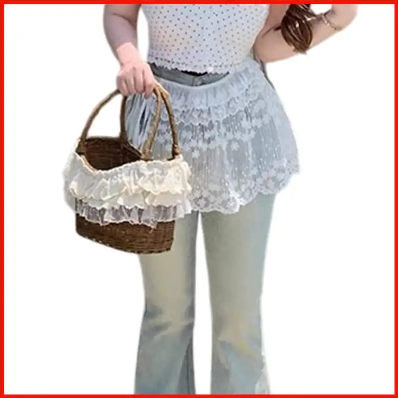 Corea ver través flores encaje mini delantal falda cadera cubriendo sobretensura bufanda