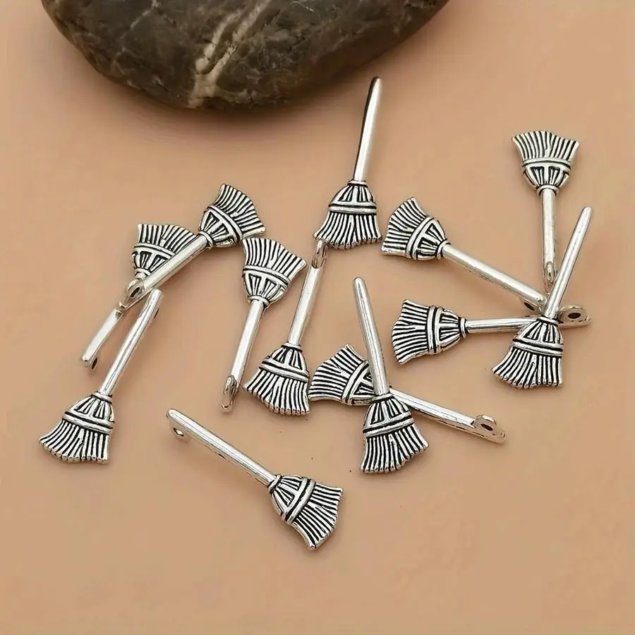 1/5/10/20/50/100pcs Antique Silvery Alloy Broom Charm Pendants for Bracelet Necklace Jewelry Craft Making A-198 Funny Positive M