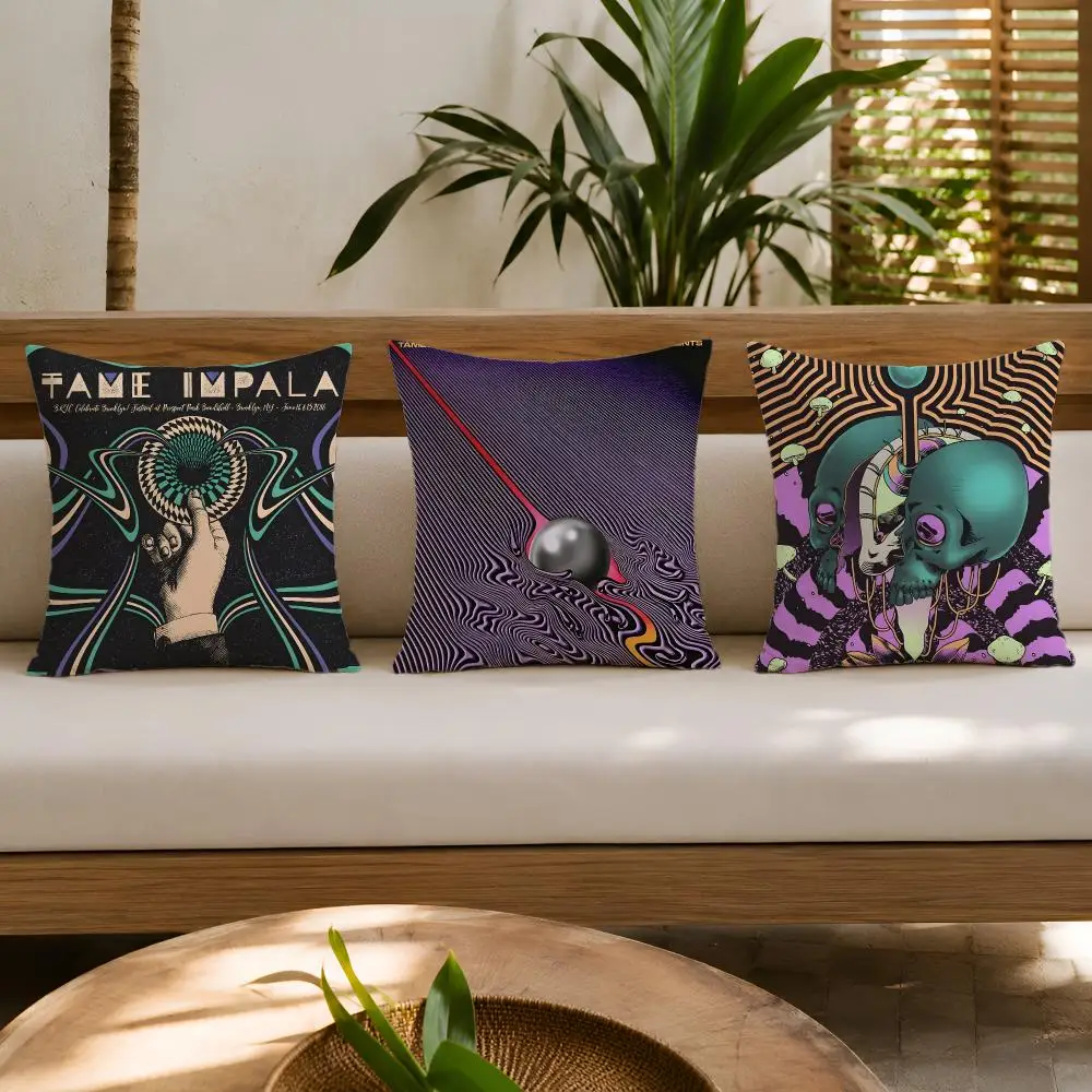 Music Band T-Tame Impala Cushion Cover Double-Sided Plush Sofa Cushion Covers Organic Breathable Invisible Zipper