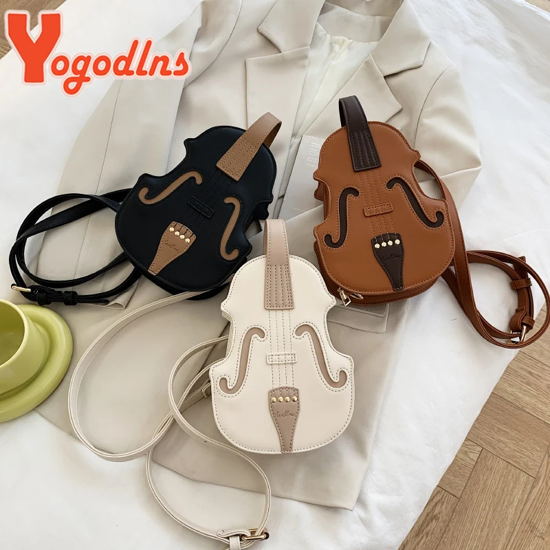 Yogodlns Violin Shape PU Leather Small Backpacks Women Creative Violin Female Crossbody Bag Sewing Thread Ladies Shoulder Bag