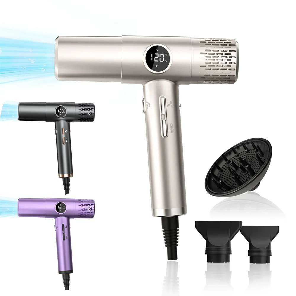 Professional 110000RPM High-Speed Hair Dryer Brushless Motor Negative Ionic Blow Dryer Fast Drying Low Noise with LCD Display