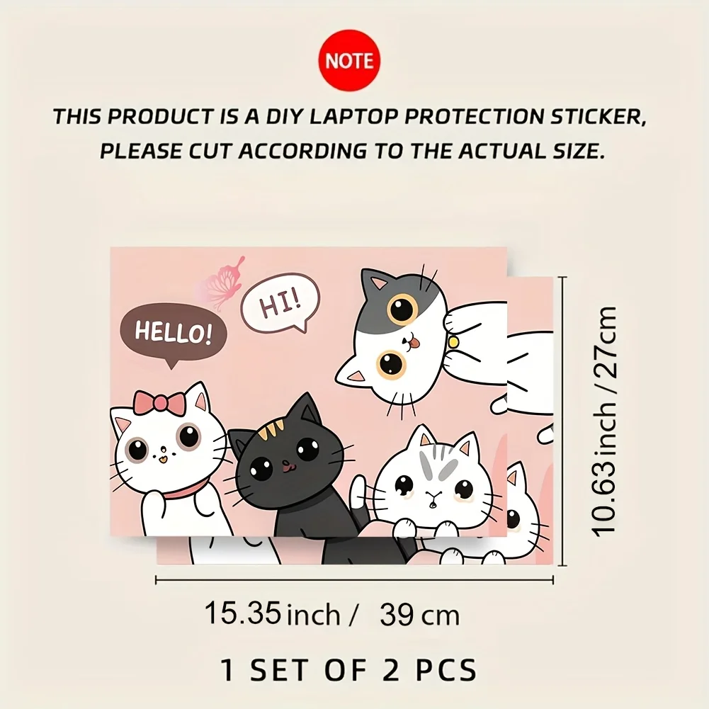 2-Piece HA HELLO Text Vinyl Laptop Case - Cute Four Kittens Design, Scratch Resistant Laptop Cover for 15.35 X 10.6 Notebooks