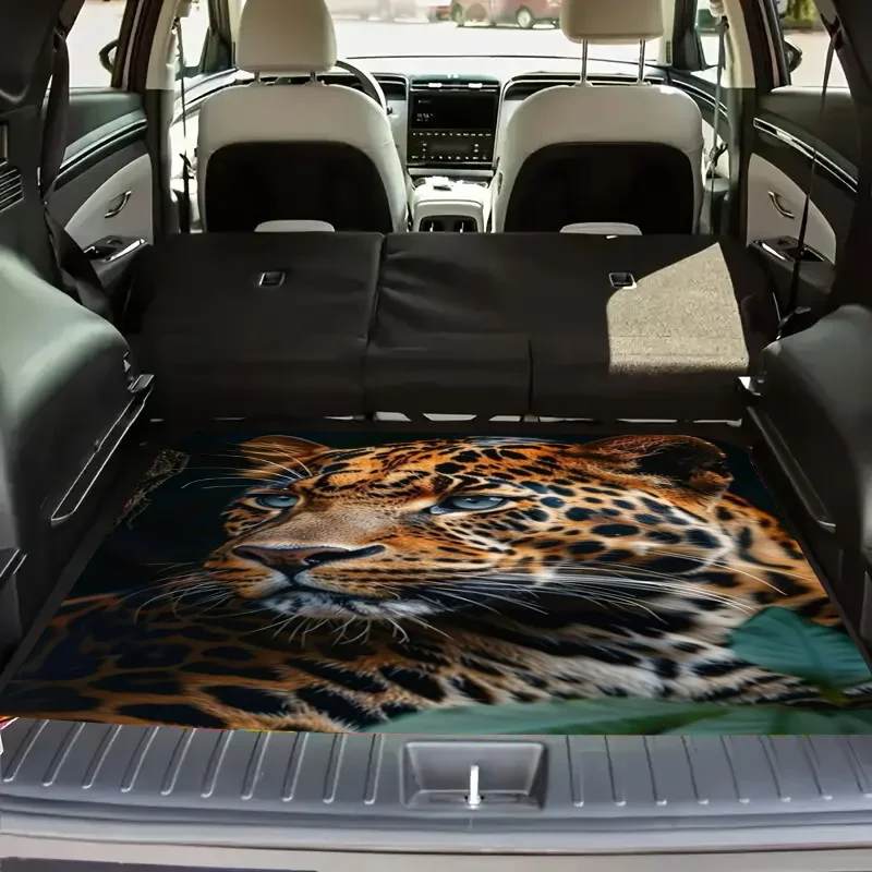 1 Leopard Print Polyester Car Trunk Mat - Soft, Durable, Non-Slip, Machine Washable SUV And Car Cargo Liner, Easy-to-Clean Inter