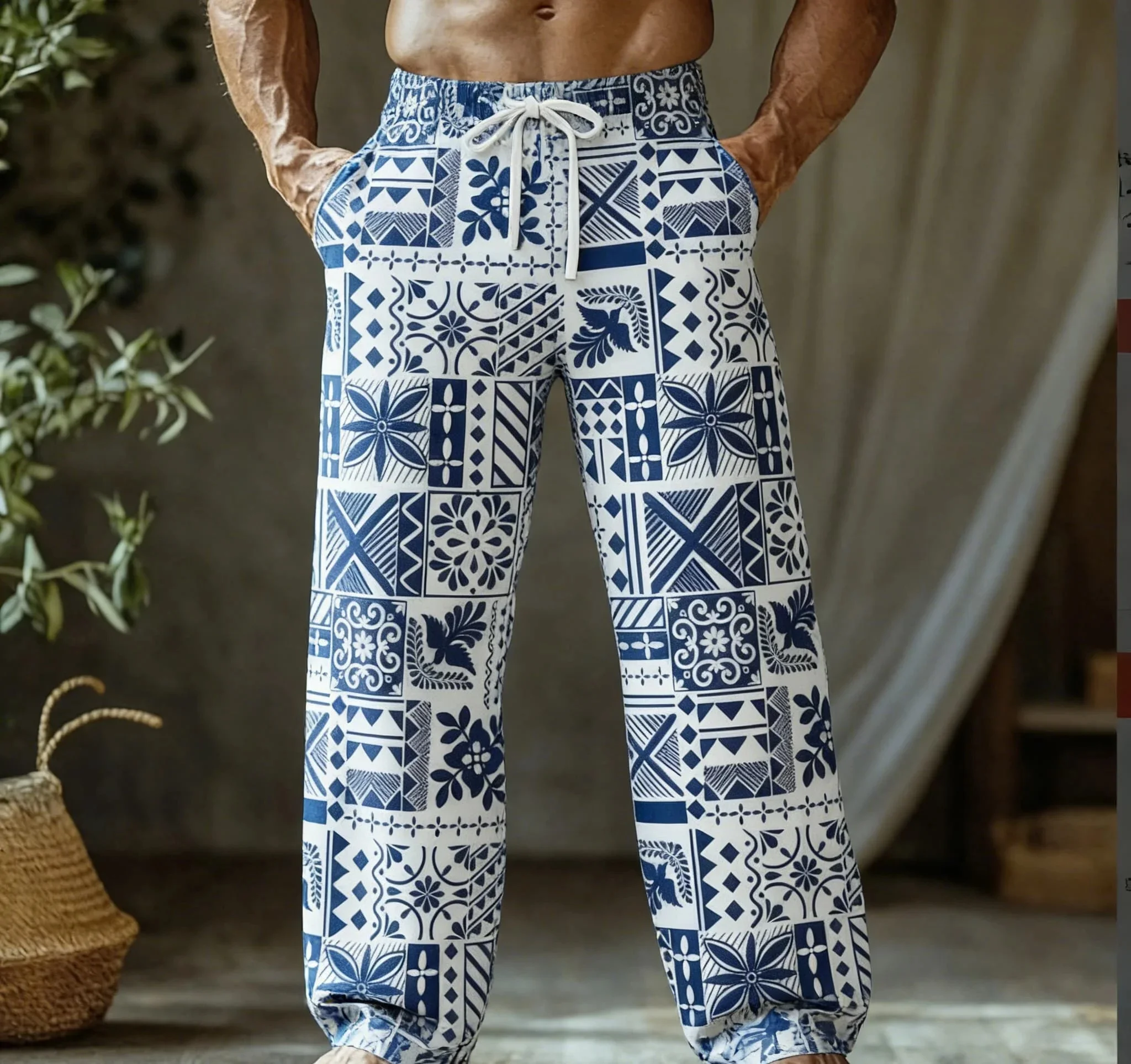 2026 new women's and men's summer slim fit quick drying Hawaiian tropical style American retro loose straight leg casual pants