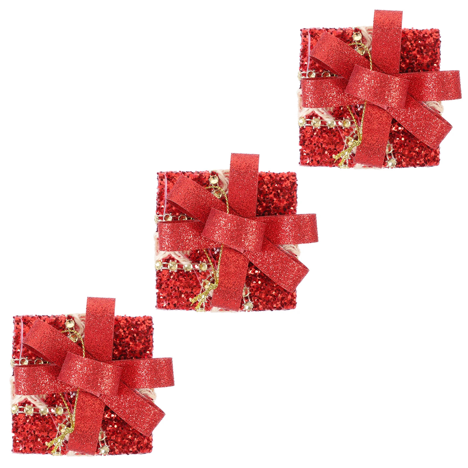 

3 Pcs Small Red Christmas Tree Hanging Gift Boxes Lace Decorative naments Festive Xmas Party Props Creative Pendant Decorations