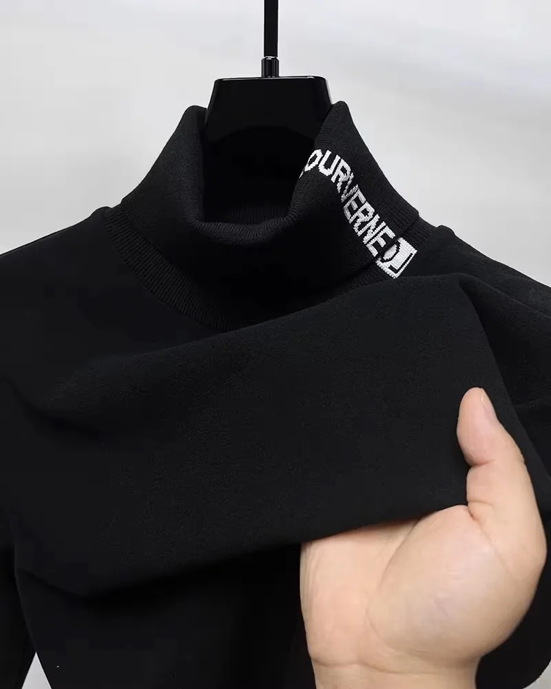 High end brand velvet long sleeve T-shirt men\'s autumn new trend embroidered warm casual Korean version lapel pullover sweater