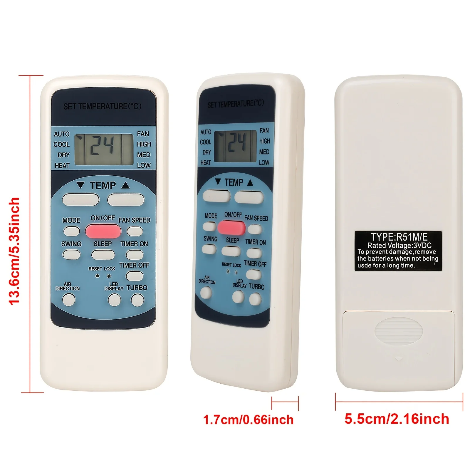 Universal Replacement R51M/E Air Conditioner Remote Control, Suitable for Midea R51/E, R51/CE, R51M/CE, R51D/E, R51M/BGE