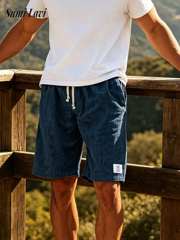 Trendy Summer Casual Pocket Pants Mens Loose Straight Shorts Vacation Seaside Fashion Solid Color Stringed Casual Daily Leisure