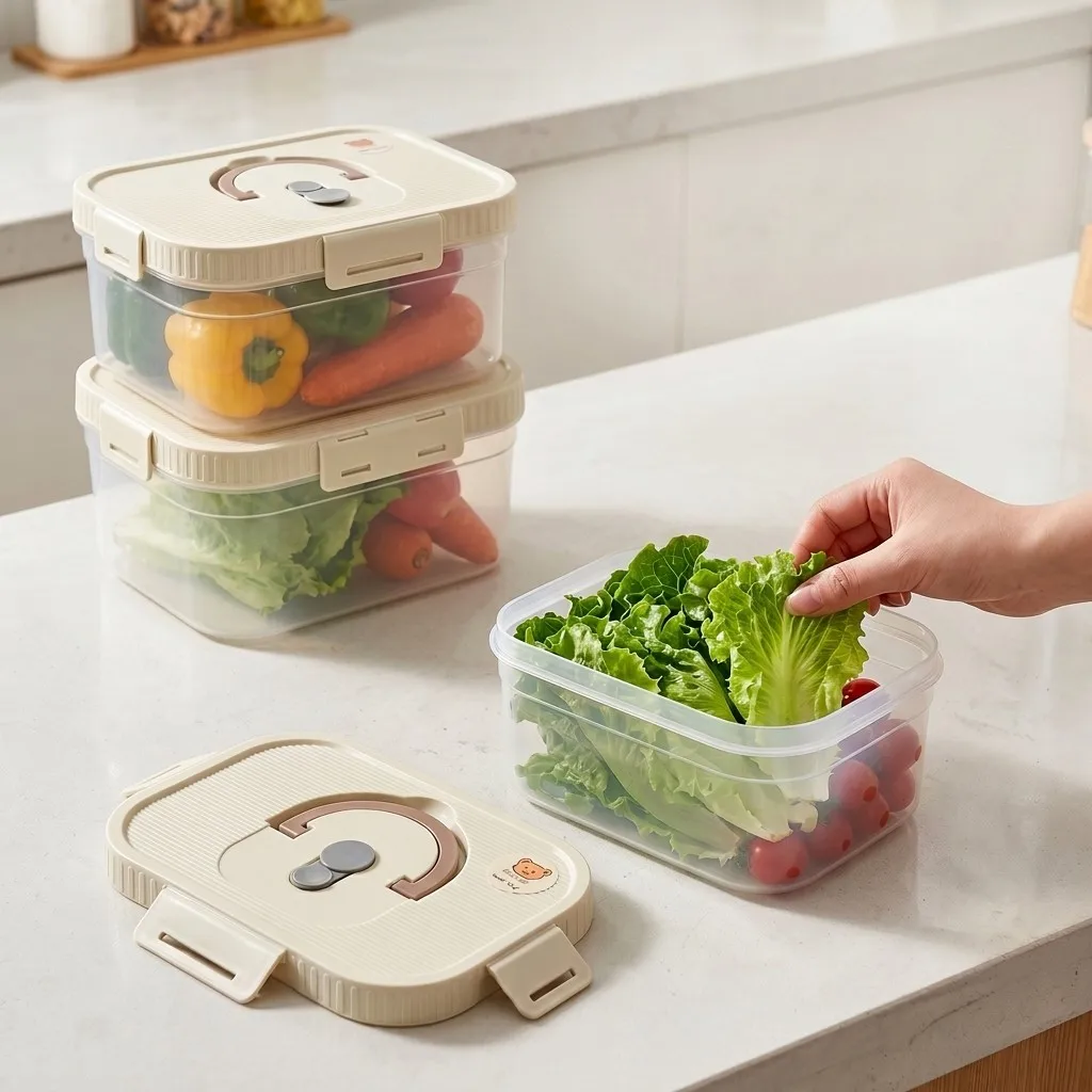 Stackable Food Storage Container With Handle Sealed Leak-proof Clear Plastic Fresh-keeping Box Refrigerator Preservation Box
