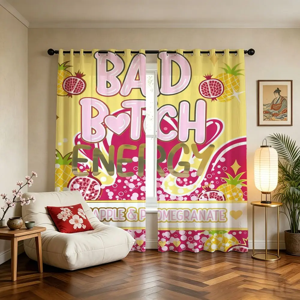 2 Panels Pineapple Pomegranate Printed Curtains Colorful Aesthetic Graphic Drapes For Bedroom Living Room Window Home Decor