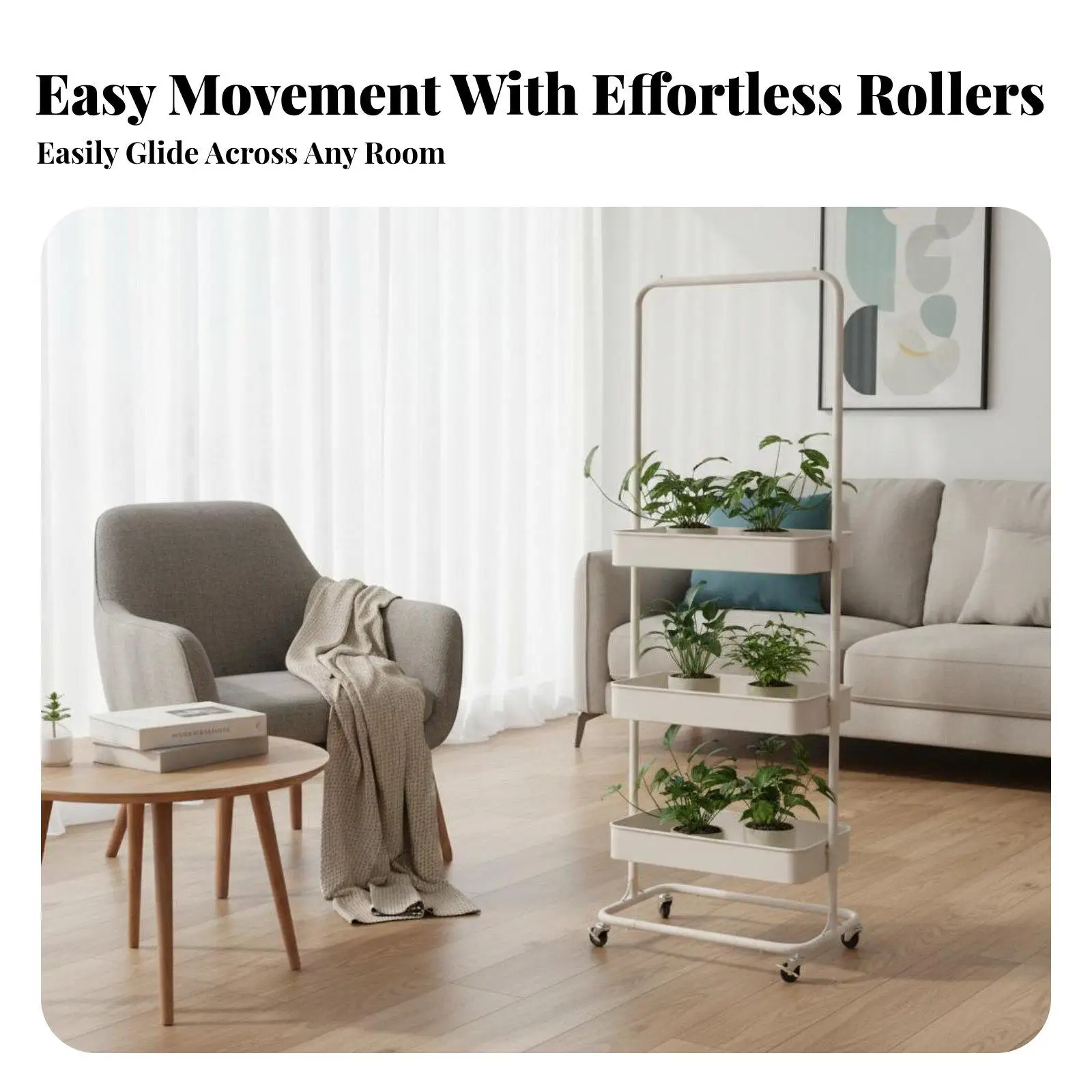 Three-Shelf Rolling Rack with Hanging Panel Multi-Functional Three-Shelf Rolling Wire Rack Versatile Utility Trolley for