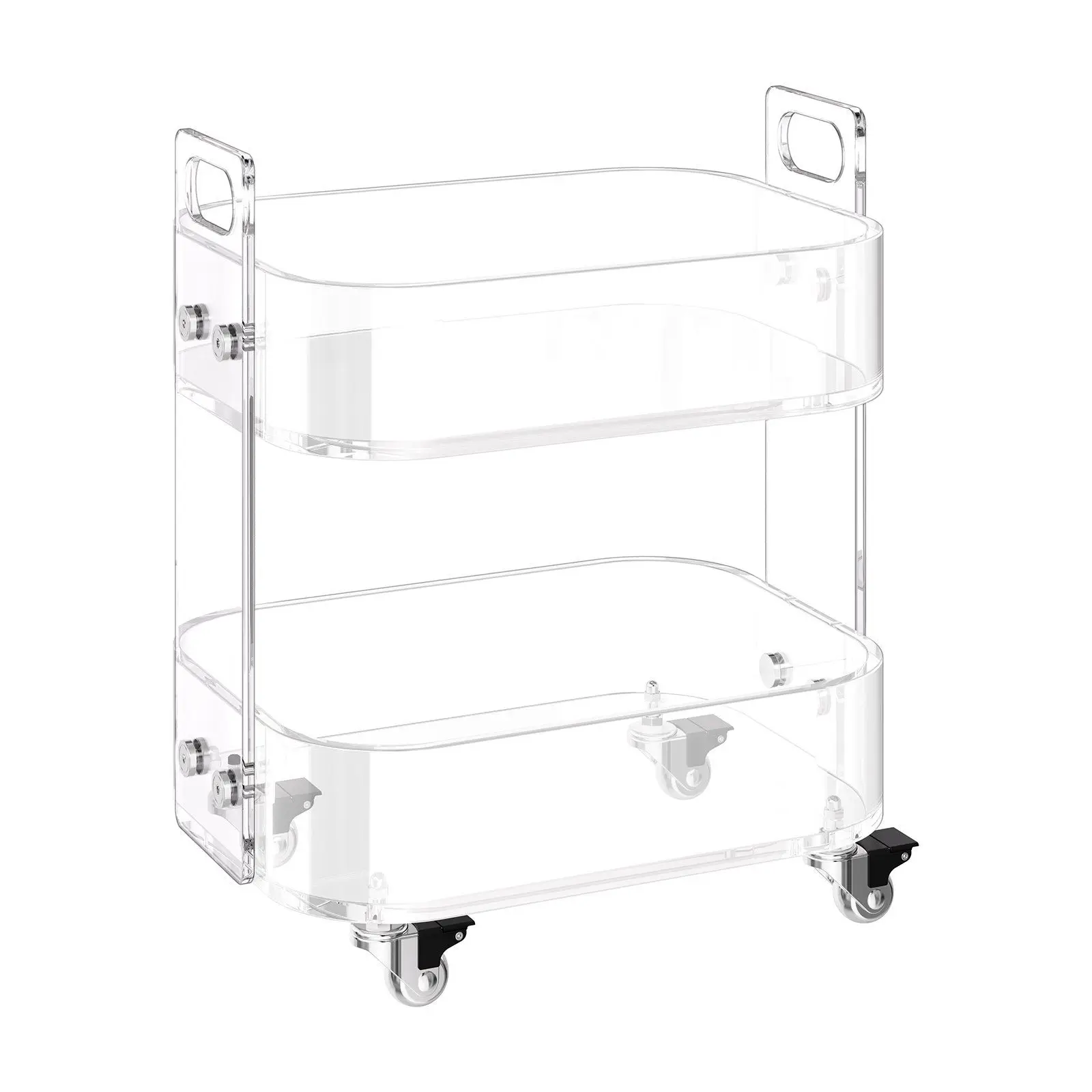 

Acrylic Table with Wheels, 2 Tiers Mobile Cart Table, Modern Rolling Acrylic Storage Desk, Clear Nightstand Side End Desk, for