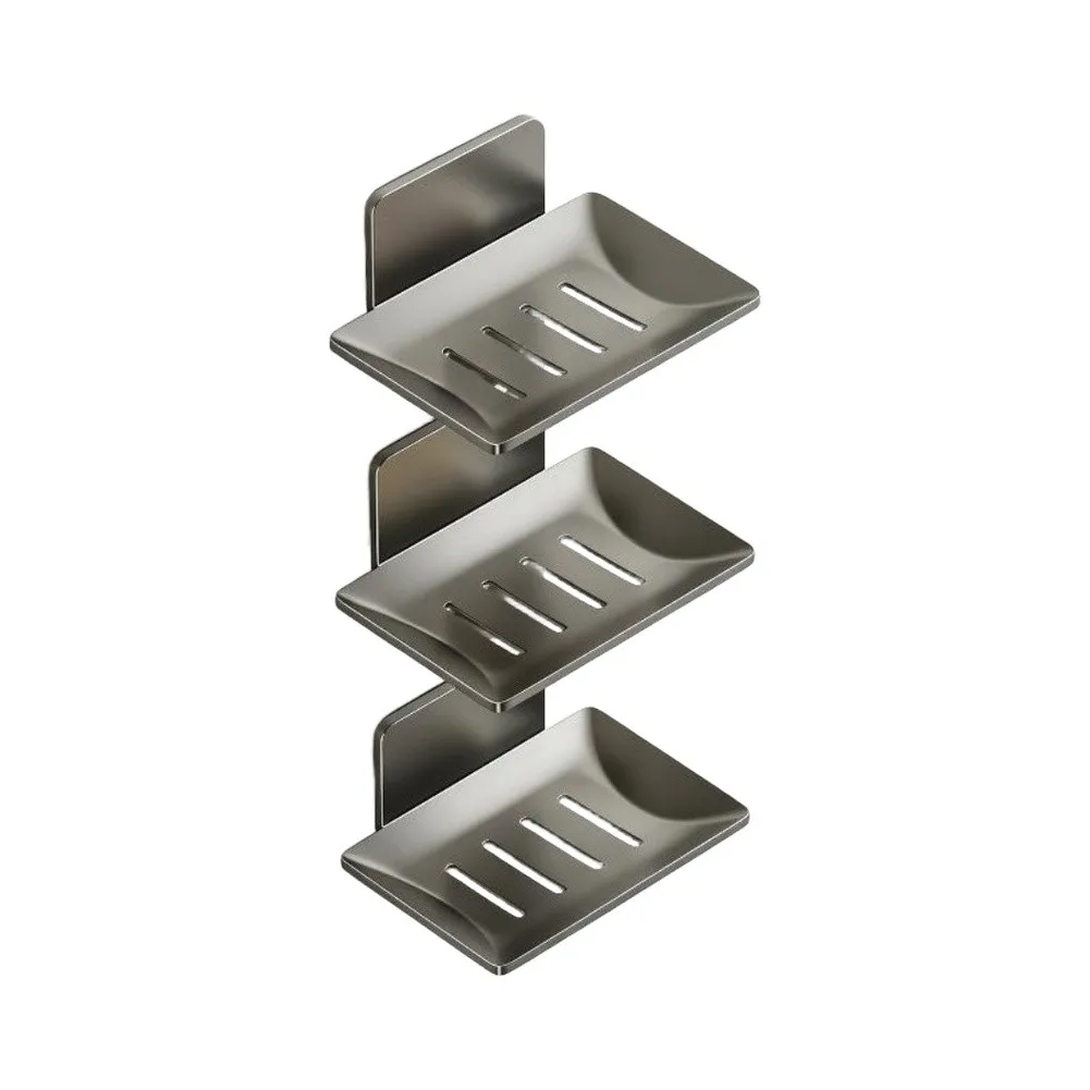 3 Piece Wall Mount Soap Dish Set for gunmetal Gray Stainless Steel Bathroom Kitchen Holder with Drain Hole 12 8.5 4cm