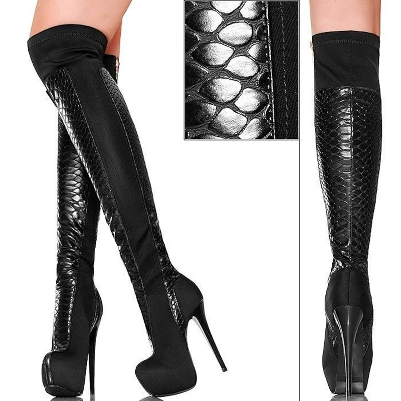 

Black Patchwork Over Knee High Boots Thin High Heel Pointed Toe Fashion Sexy 2025 Winter Big Size Woman Shoes Zapatillas Mujer