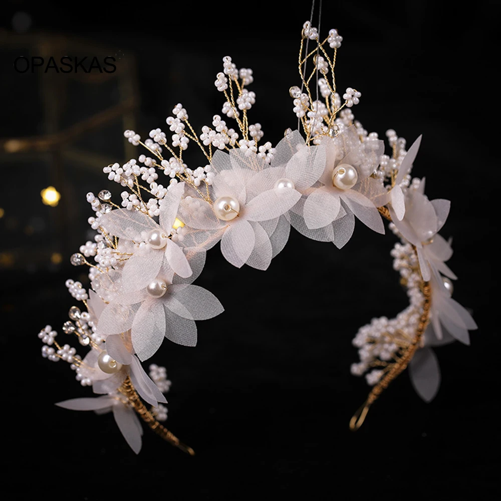 

Tiaras Earring Sets Wedding Hair Accessories For Women Flower Rhinestone Pearl Headbands Dangler Princess Bridal Crowns Jewelry