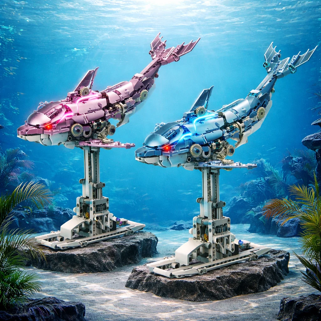 

Mechanical Creative Marine Animal Building Blocks Set Dolphin with Light Linkage Assembly Model Birthday Gifts For Kids 888Pcs