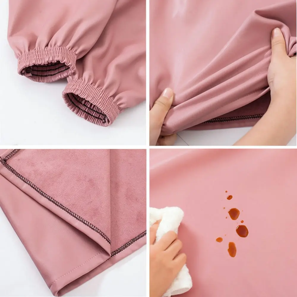 Long Sleeve Kitchen Apron Waterproof PU Leather Smock Oil Proof Cleaning Uniform Durable Soft Thickened Professional Workwear