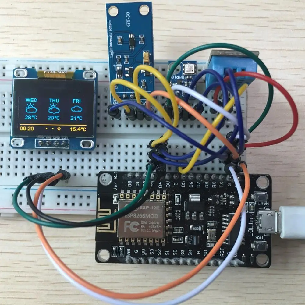 ESP8266 Weather Station Kit with OLED IIC LCD Display Weather Station Kit DIY Module Breadboards Electronics Component Set