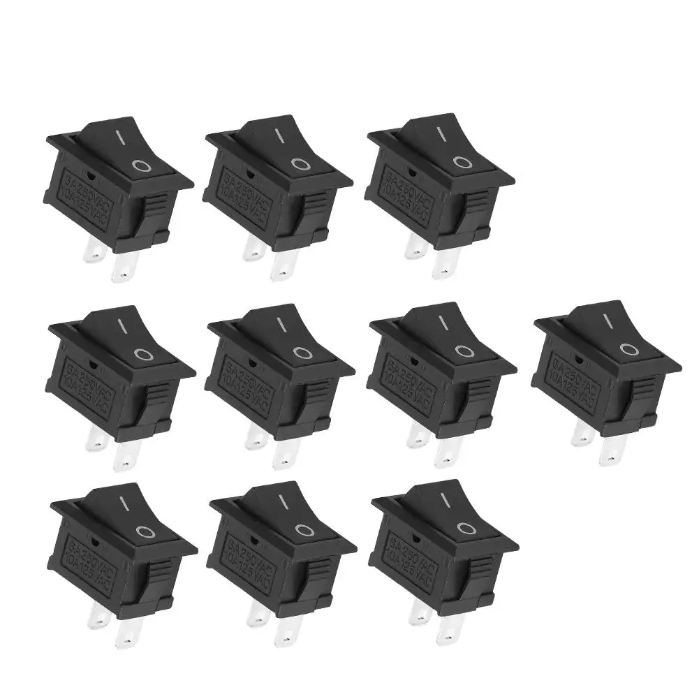 10PC 2-Pin On/Off Rocker Switch - Black Plastic Industrial Accessory