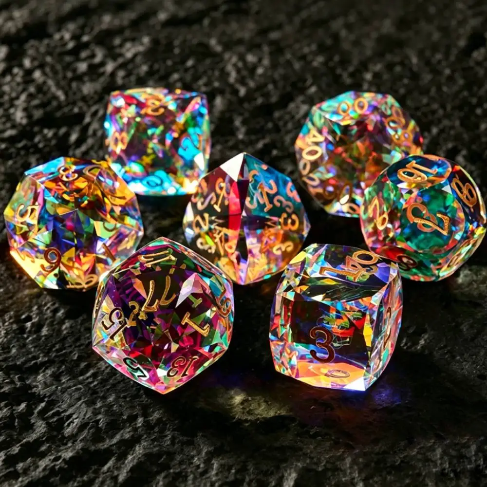

Creative sharp edge dice colorful glass gemstones dice Natural Stone Dice Set for Dungeons & Dragons tabletop game RPG cube