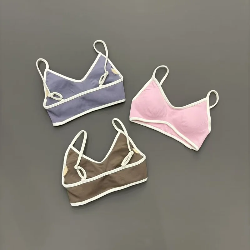Contrastline Bra Women Backless Knitted Sports Bra Solid Color Gym Fitness Top With Chest Cushion Sexy Suspender Yoga Sports Bra image 3