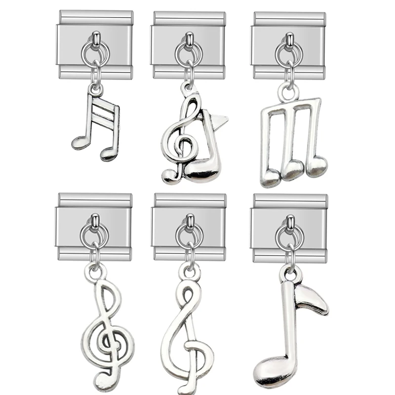 Retro Musical Notation Italian Charms Bracelets Kit Links Stainless Steel Accessories Women Vintage Bangle Jewelry DIY Making