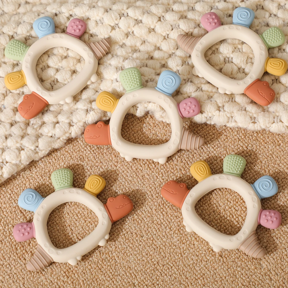 Cartoon Dinosaur Baby Teether – Infant Teething Toys 0-12 Months, Silicone Textured Design, Newborn Dental Care Accessories