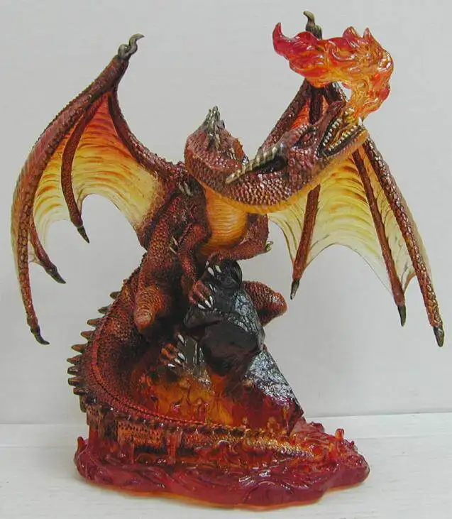 Red Fire Dragon Resin Figurine Fantasy Fire Breathing Dragon Statue Lava Base Mythical Creature Desktop Ornament Home Decoration