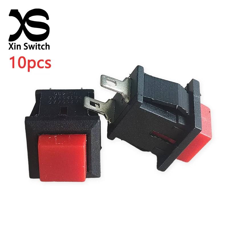 10 Stück DS-430 Roter Quadratischer Selbstrückstellender Netzschalter 2-Pin 3A 125V AC/1,5A 250V AC Kunststoffgehäuse Aufsteckbarer Druckschalter – Detail 1