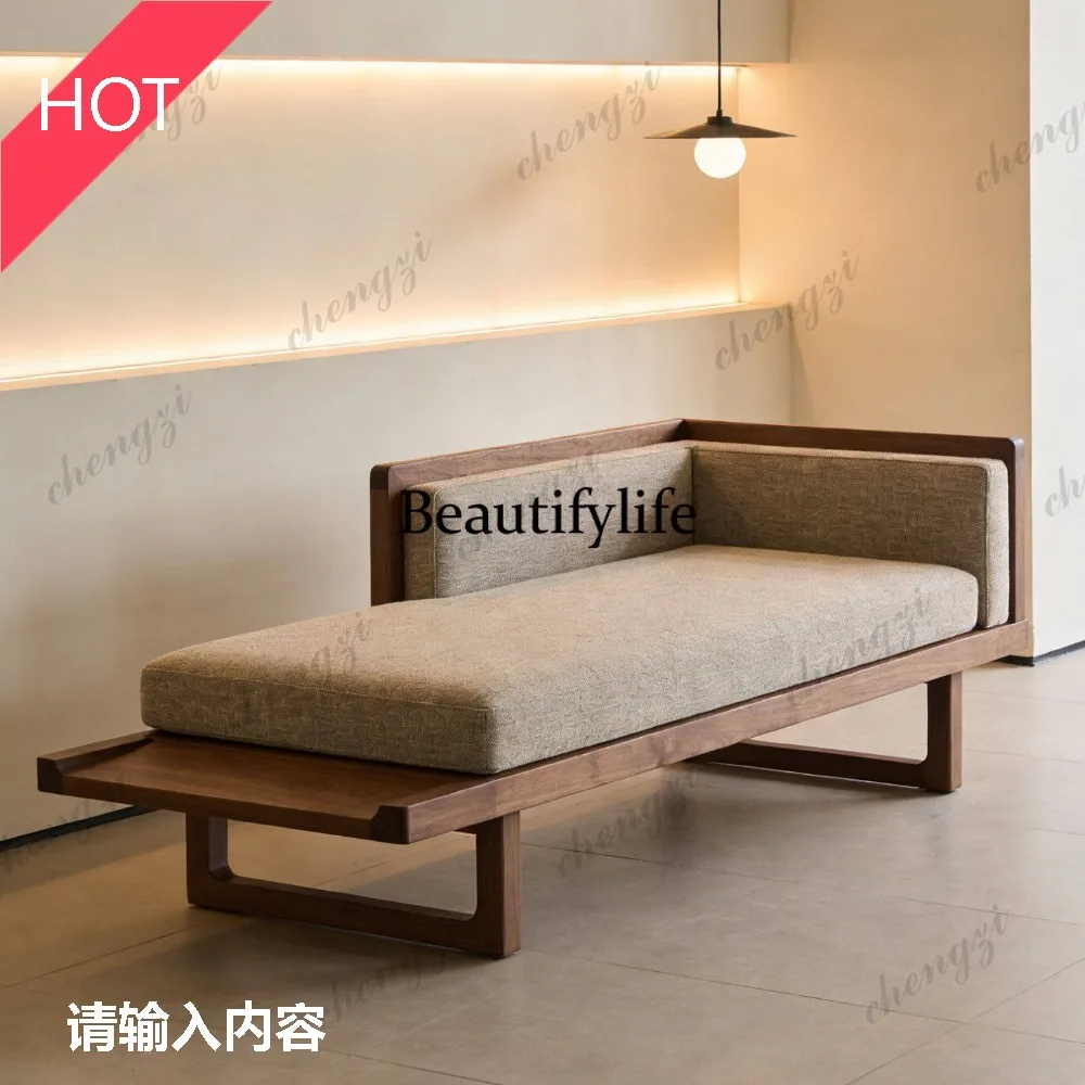 

02 Solid wood beauty couch new Chinese living room B & B hotel fabric sofa customization