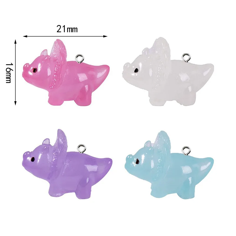 10pcs/lot Cute 3D Luminous Dinosaur animal Charms Resin Pendant For Jewelry Making Accessories DIY Earrings Necklace Keychain