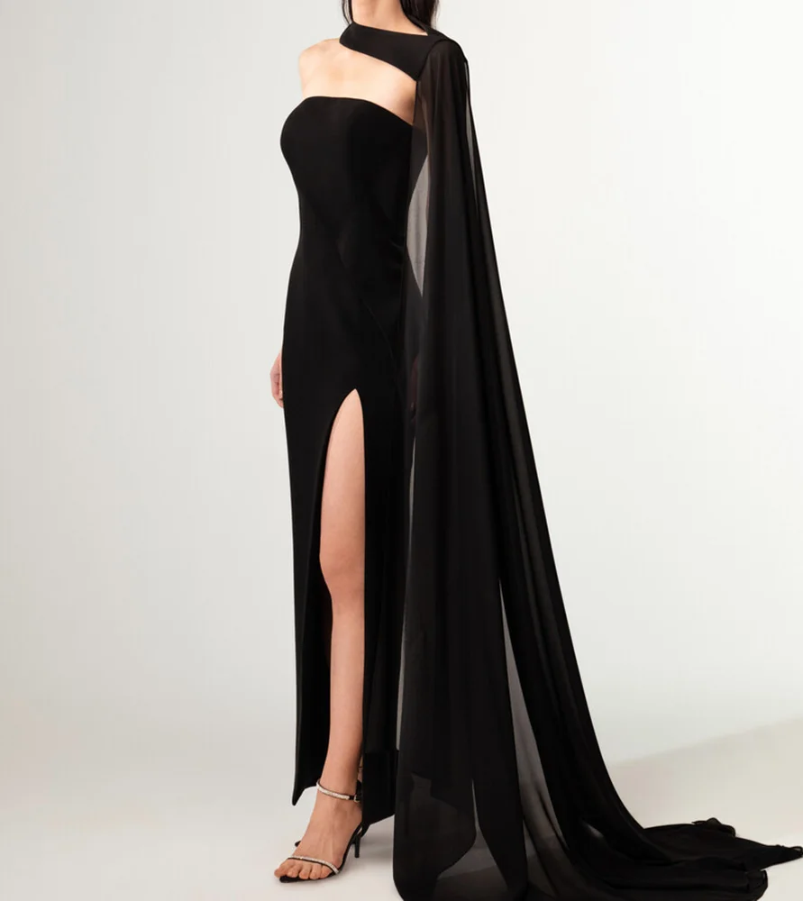 Seksowne czarne suknie wieczorowe Arabia Saudyjska Bez ramiączek, z rozcięciem z boku, długość do podłogi, z długimi sukienkami na bal