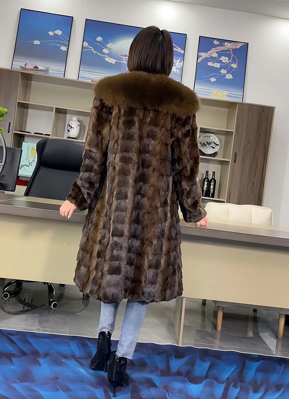 Hot selling fashion winter new imported mink fur coat women medium long natural fox fur collar high quality mink fur coat