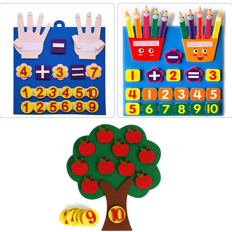 Kinderen Cartoon Vilt Druk Bord DIY Creatieve Vroege Onderwijs Puzzel Speelgoed Plakken Vinger Wiskunde Leren Board Verjaardagscadeautjes
