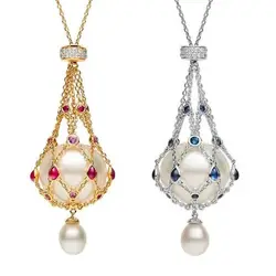 New Fashion Pearl Gemstone Lavalier Pendant Interchangeable Crystal Holder Cage Necklace Braided Mesh Necklace Jewelry for Women