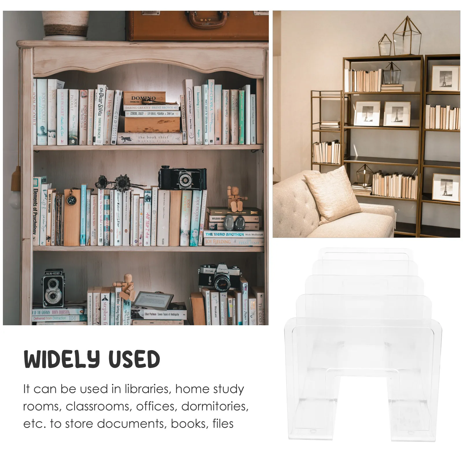 Acrylic Bookend Thickened Design Protective Pad Non-Slip Home Office Desktop Book Holder Organizer for Books Files Documents