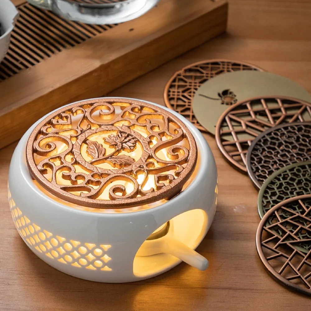 Hollowed Pad Ceramic Teapot Warmer Concave Bottom Round Shape Teapot Heater Without Electricity Metal Pad Porcelain Teapot Stove
