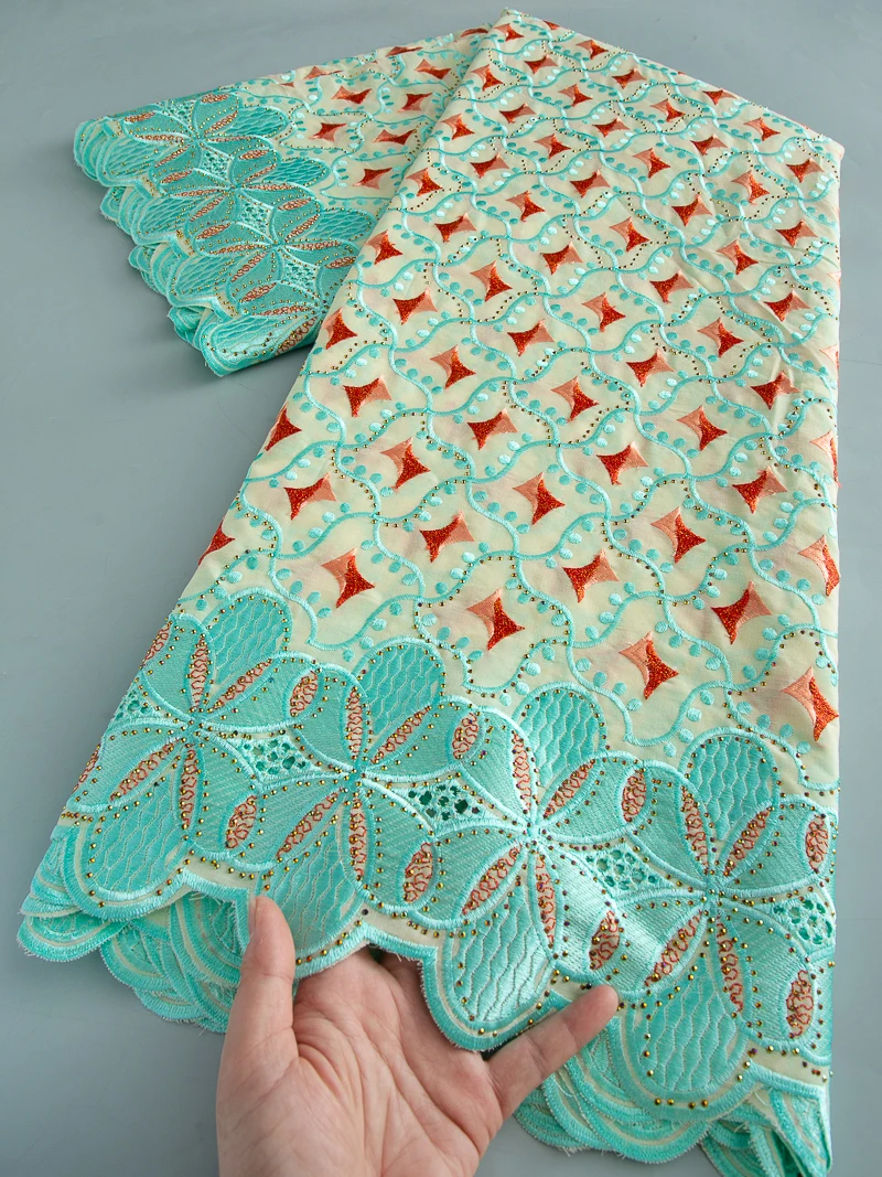 

African Lace Fabric High Quality 2025 Cotton Swiss Embroidery Fabric dubai Stones Wedding Dresses For Women Sewing,5yards 4640