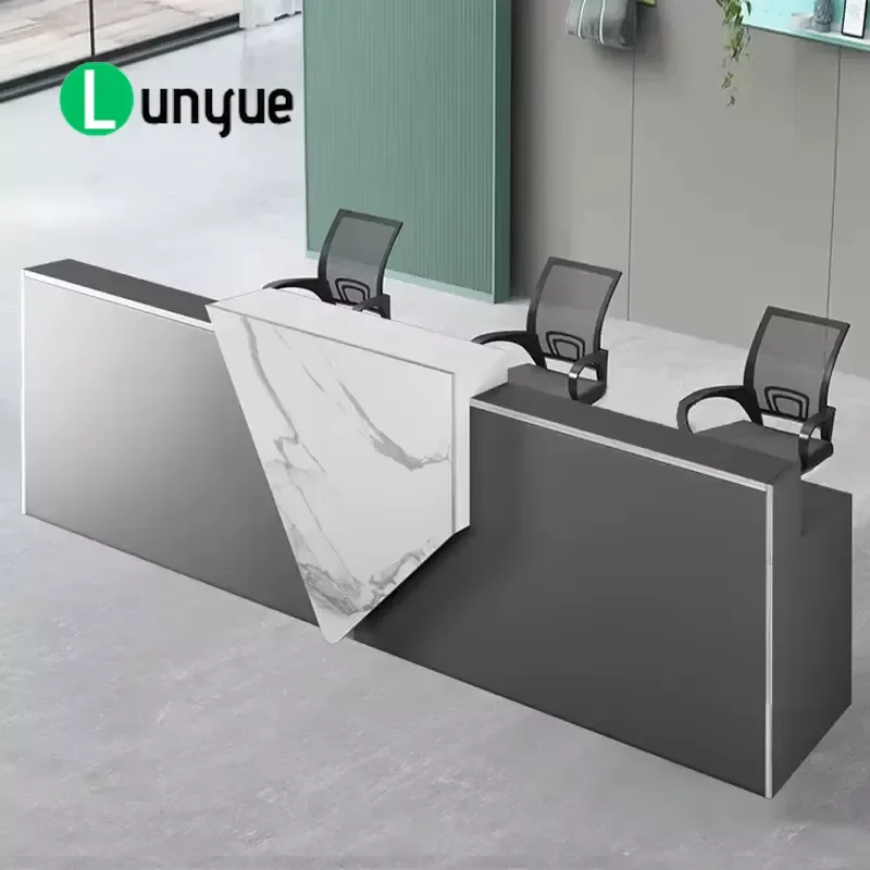 Modern White Wood Front Desk Durable Reception Counter for Office Beauty Hotel Gym School  Supermarket