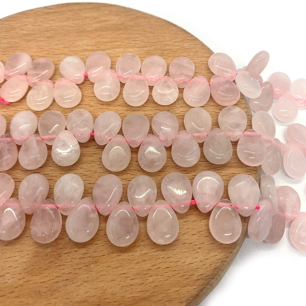 

Polished Rose Quartz Beads 1 Strand Flat Water Drop Shape Horizontal Hole Loose Bead For DIY Necklace Earring Jewelry Accessory