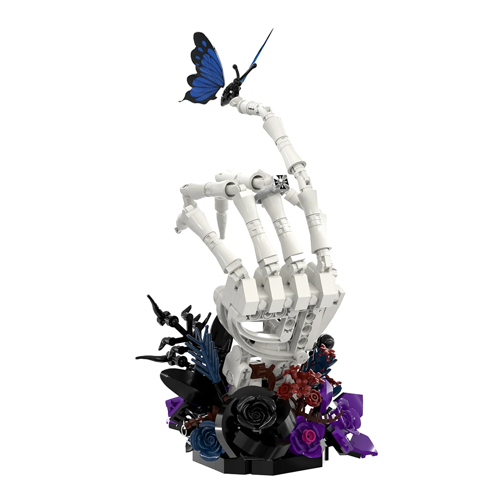 

Gothic Nether Butterfly Bone Blood-Red Rose Building Blocks Blue Butterfly Skeleton Red Rose Flowers Insects Kit Toy Adult Gift