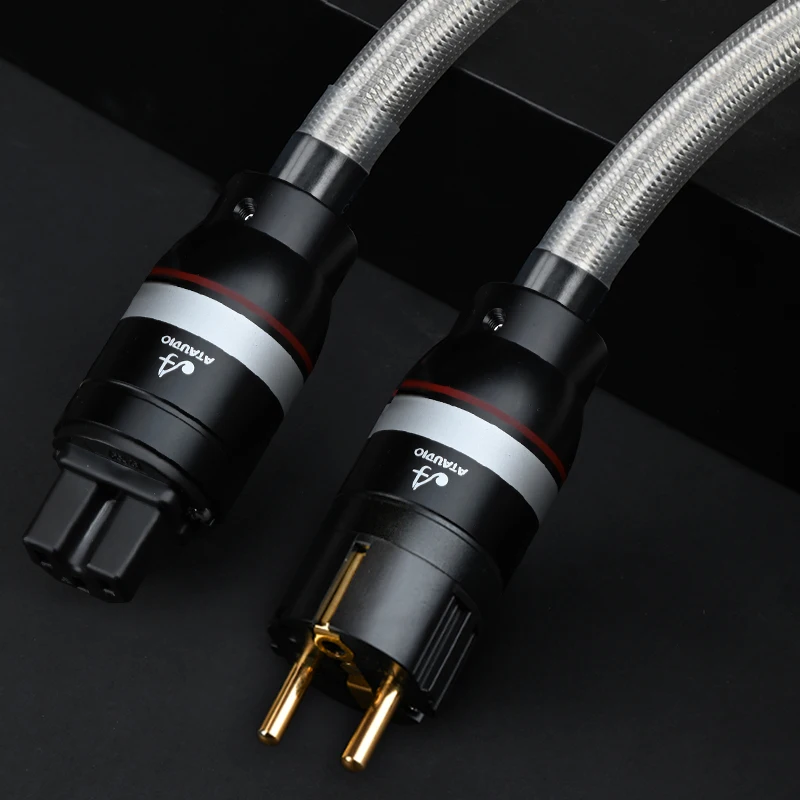 ATAUDIO Hi-End-HiFi-Stromkabel 7N OFC Silber Mixed Core Sound-Verbindungskabel mit US/AU/EU-Stecker für CD-Player-Verstärker 4