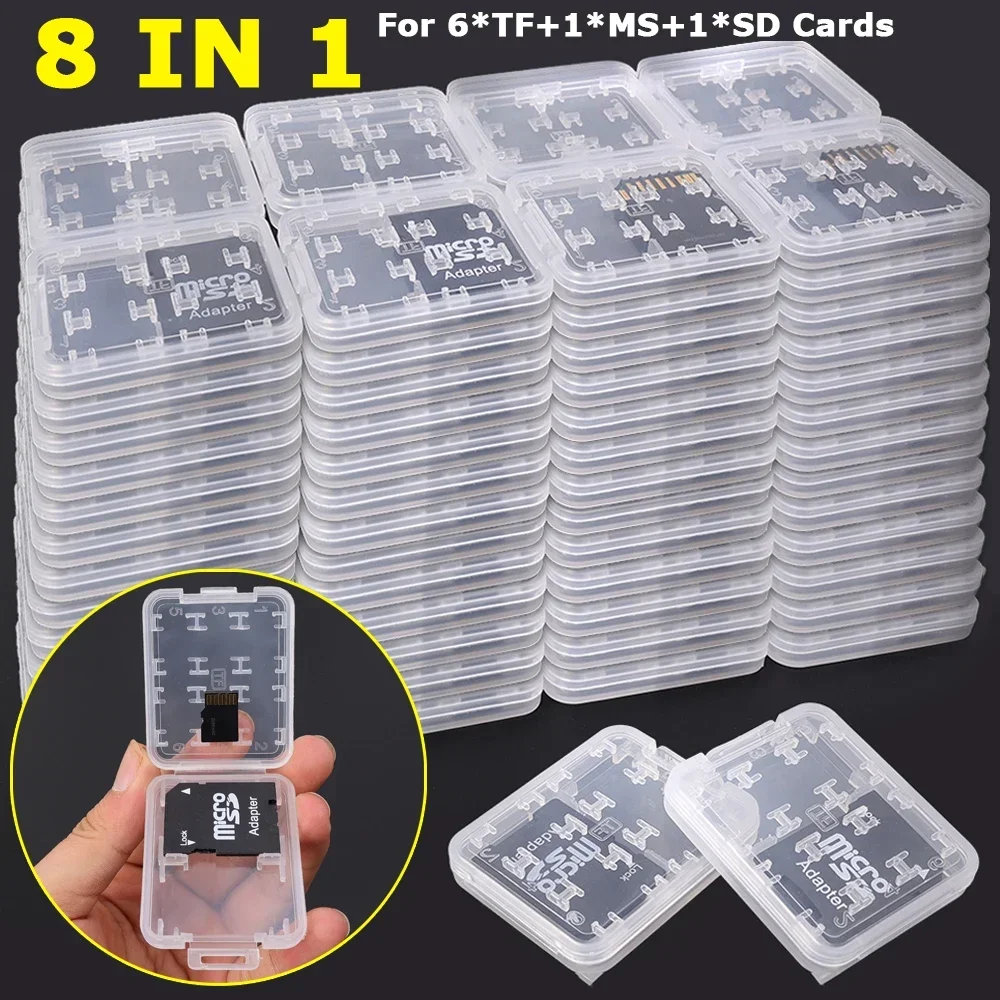 

8 in 1 Plastic Memory Card Storage Box Case for SD SDHC TF MS Cards Water-Resistant Anti-Shock Micro Card Carrying Organizer