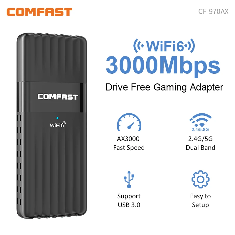 Comfast AX3000 WiFi 6 Adapter USB 3.0 Driver Free WiFi6 Dongle Network Card 2.4/5G/6GHz Wireless Receiver for PC Laptop Win10/11