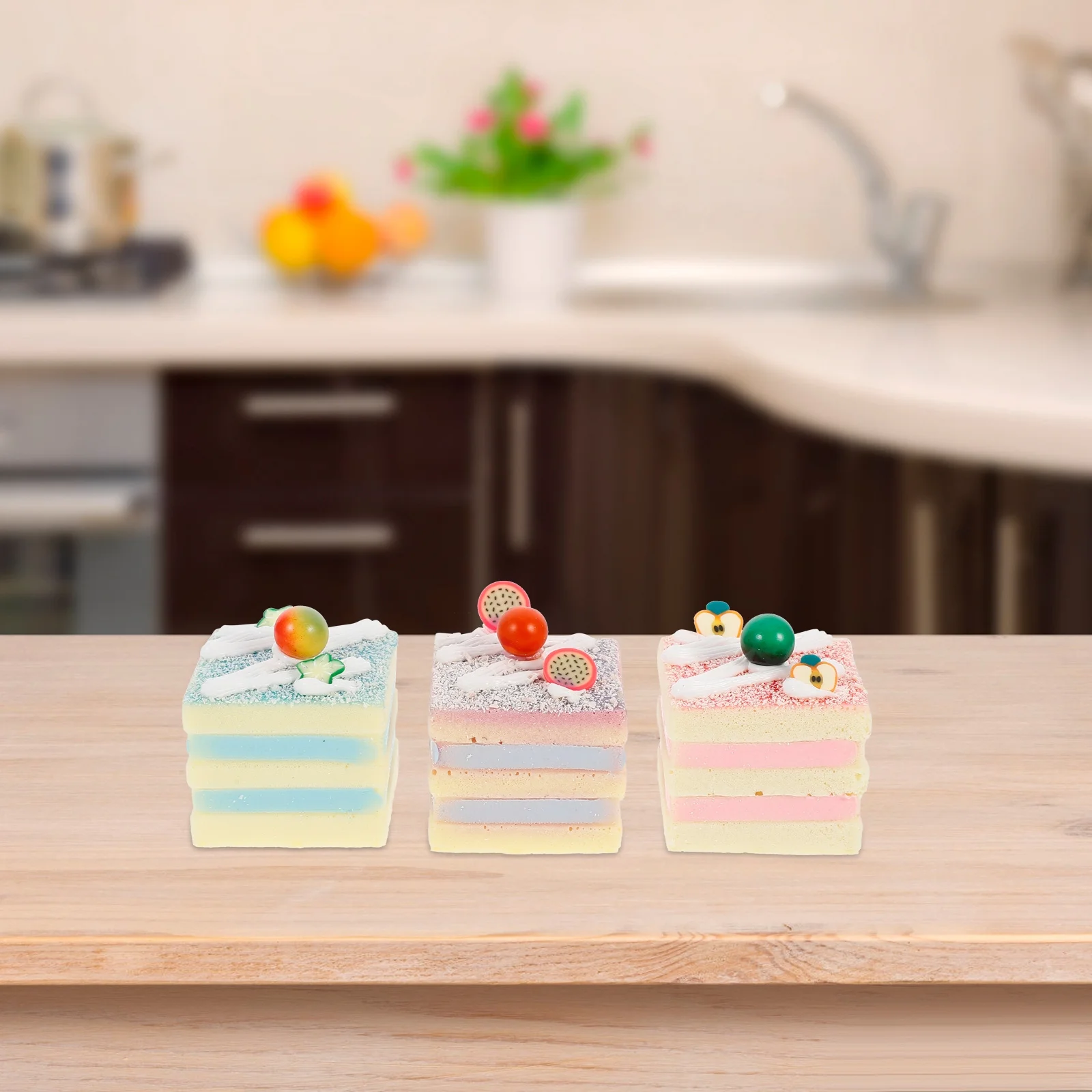 

6Pcs Simulation Square Cream Fruit Cake Artificial Lifelike Small Decoration Prop for Home Kitchen Coffee Shop